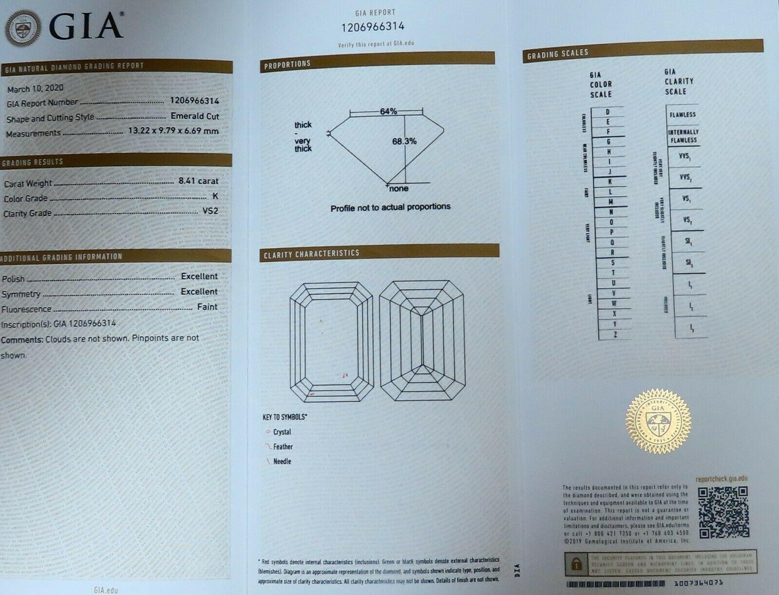 GIA zertifiziert 8::41ct natürlichen Smaragd Schliff Diamant Trapez Ring Platin Prime (Smaragdschliff)