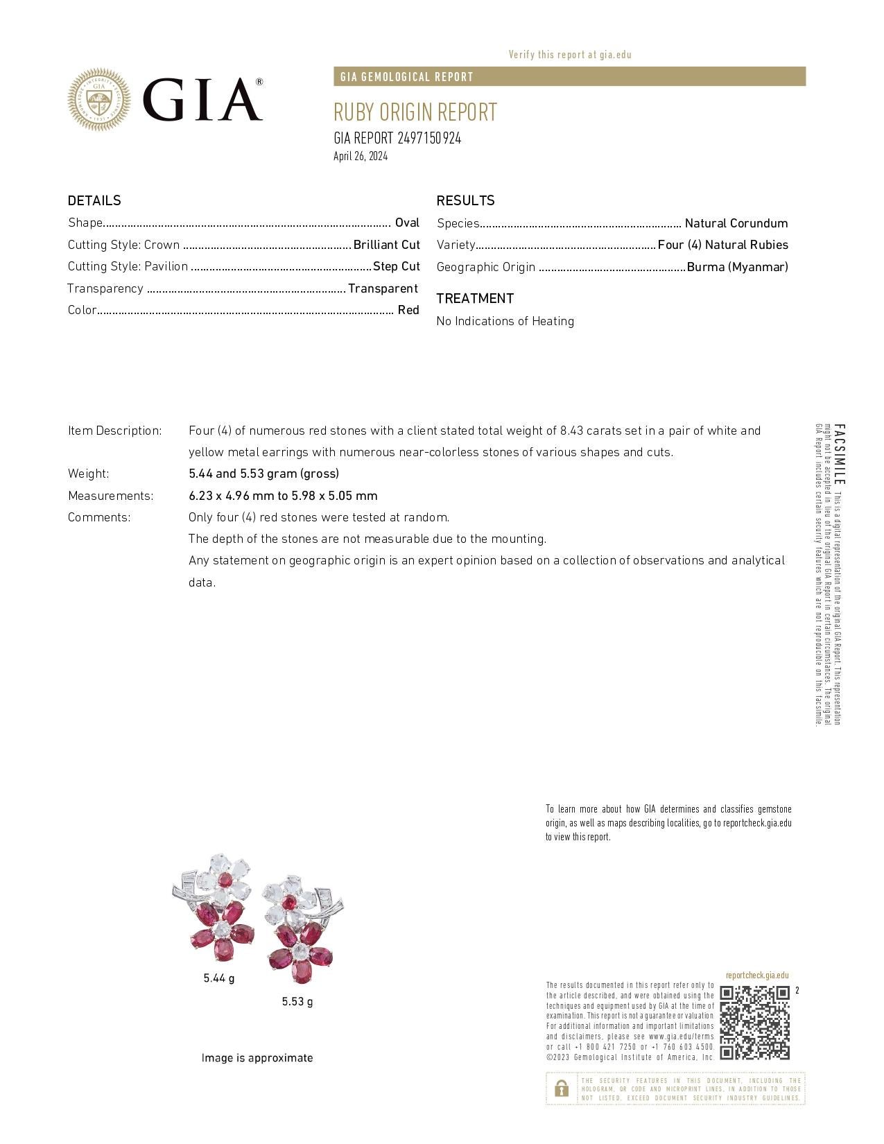 Women's GIA Certified 8.43 Carat No Heat Burma Pigeon Blood Ruby in 18 Karat White Gold