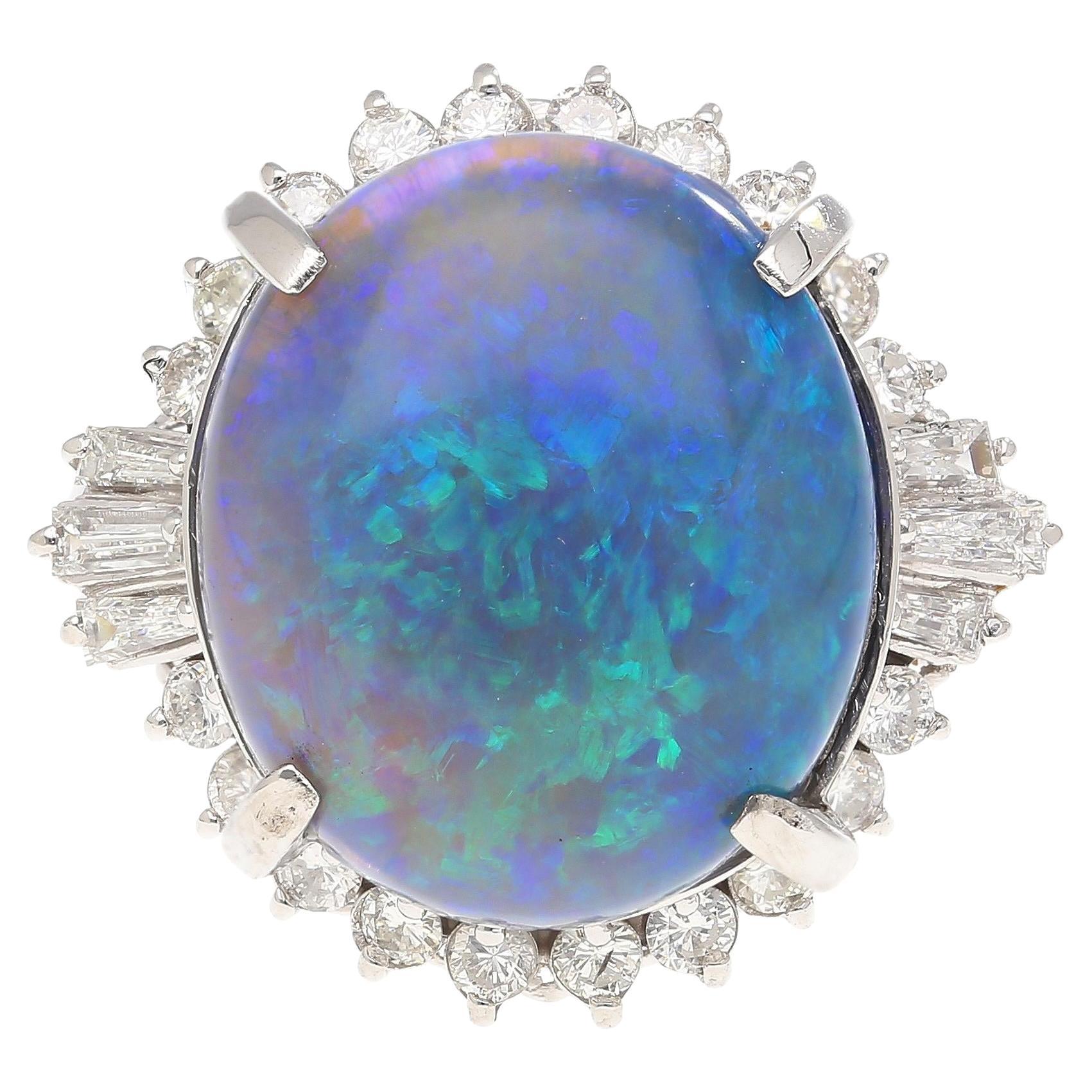 GIA Certified 8.45 Carat Black Opal & Diamond Halo Platinum Vintage Ring