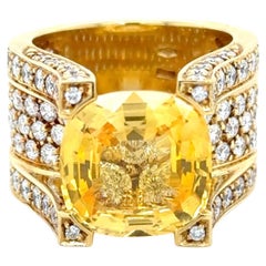 Anello da cocktail con zaffiro giallo e diamante certificato GIA da 8,45 carati
