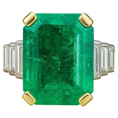 GIA Certified 8.46 Carat Colombian Emerald Diamond Two-Tone Gold Ring