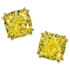 GIA Certified 8.51 Carat Fancy Yellow Cushion Diamond 18K Yellow Gold