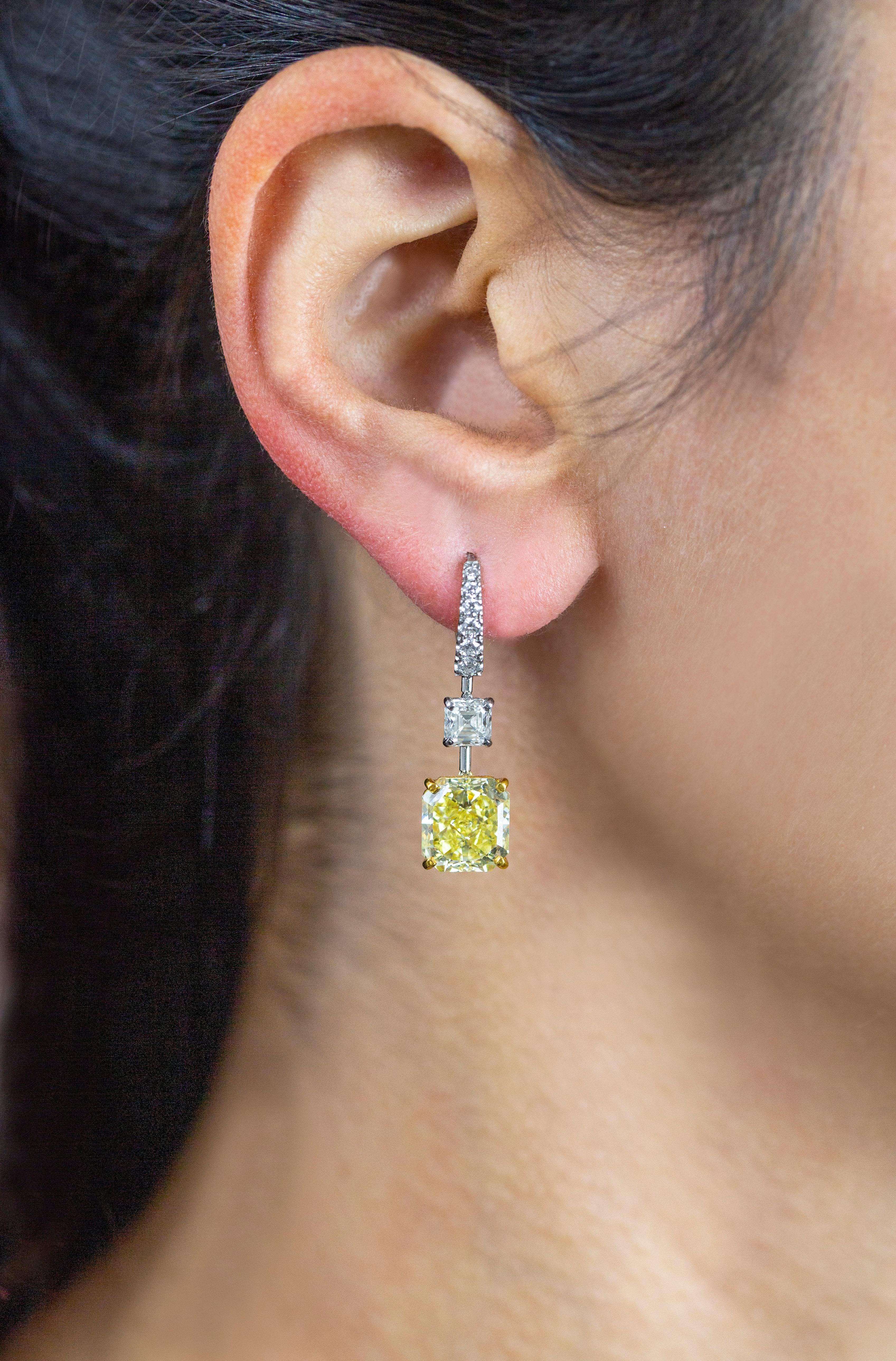 GIA Certified 8.48 Carat Total Fancy Intense Yellow Diamond Dangle Earrings In New Condition In New York, NY