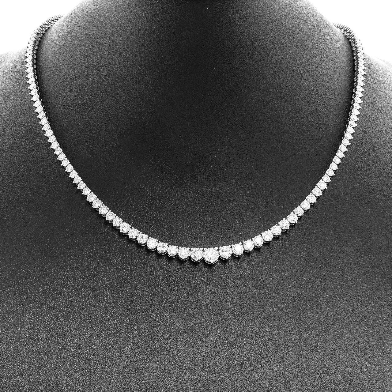 14K White Gold Elegant Graduated Diamond Tennis Necklace 
Total Carat Weight: 8.49ct (165stones) F/G VS 165st, mounted in 14K WG 3 prong settings;
3 Center Stones are certified :
0.37ct H VS2 GIA#6412737118 
0.37ct H VS2 GIA#2444479659 
0.50ct H VS2