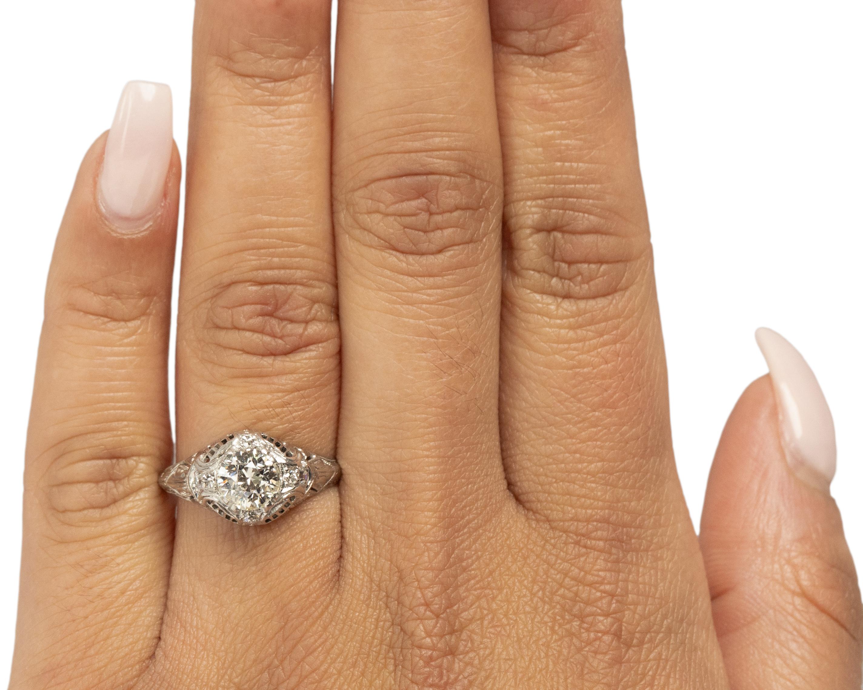 Women's GIA Certified .85 Carat Art Deco Diamond Platinum Engagement Ring For Sale