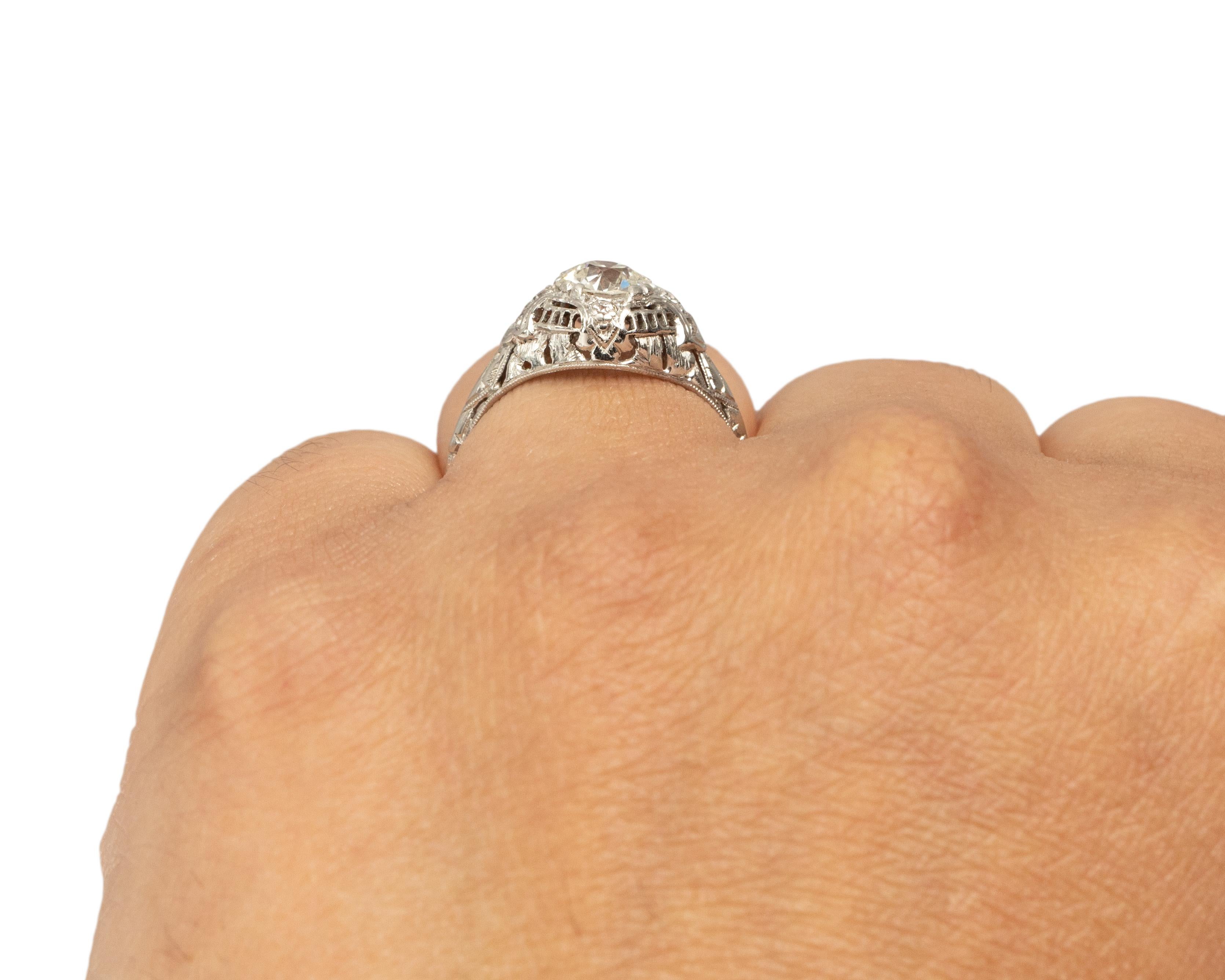 GIA Certified .85 Carat Art Deco Diamond Platinum Engagement Ring For Sale 1
