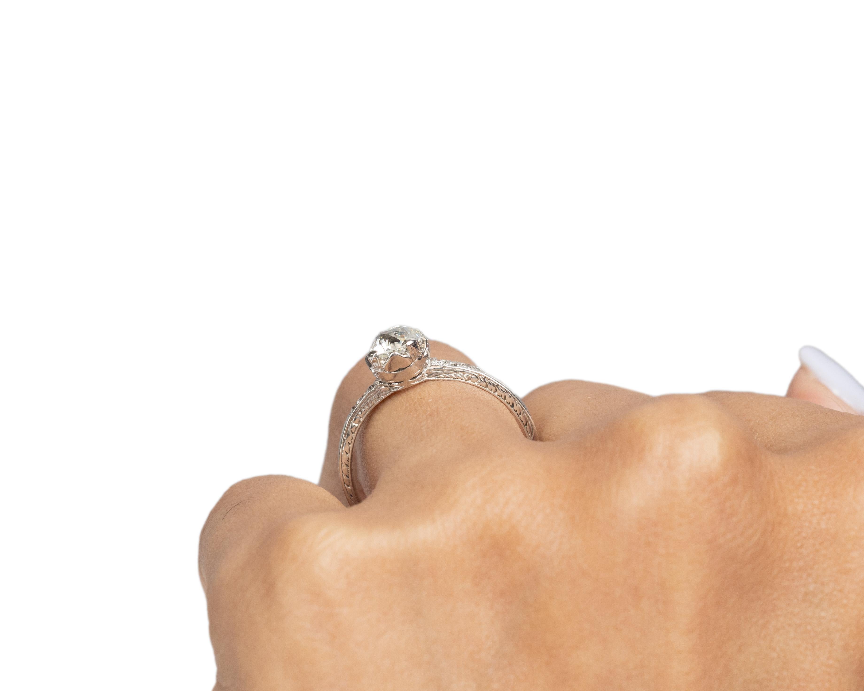 GIA Certified .85 Carat Art Deco Diamond Platinum Engagement Ring For Sale 1