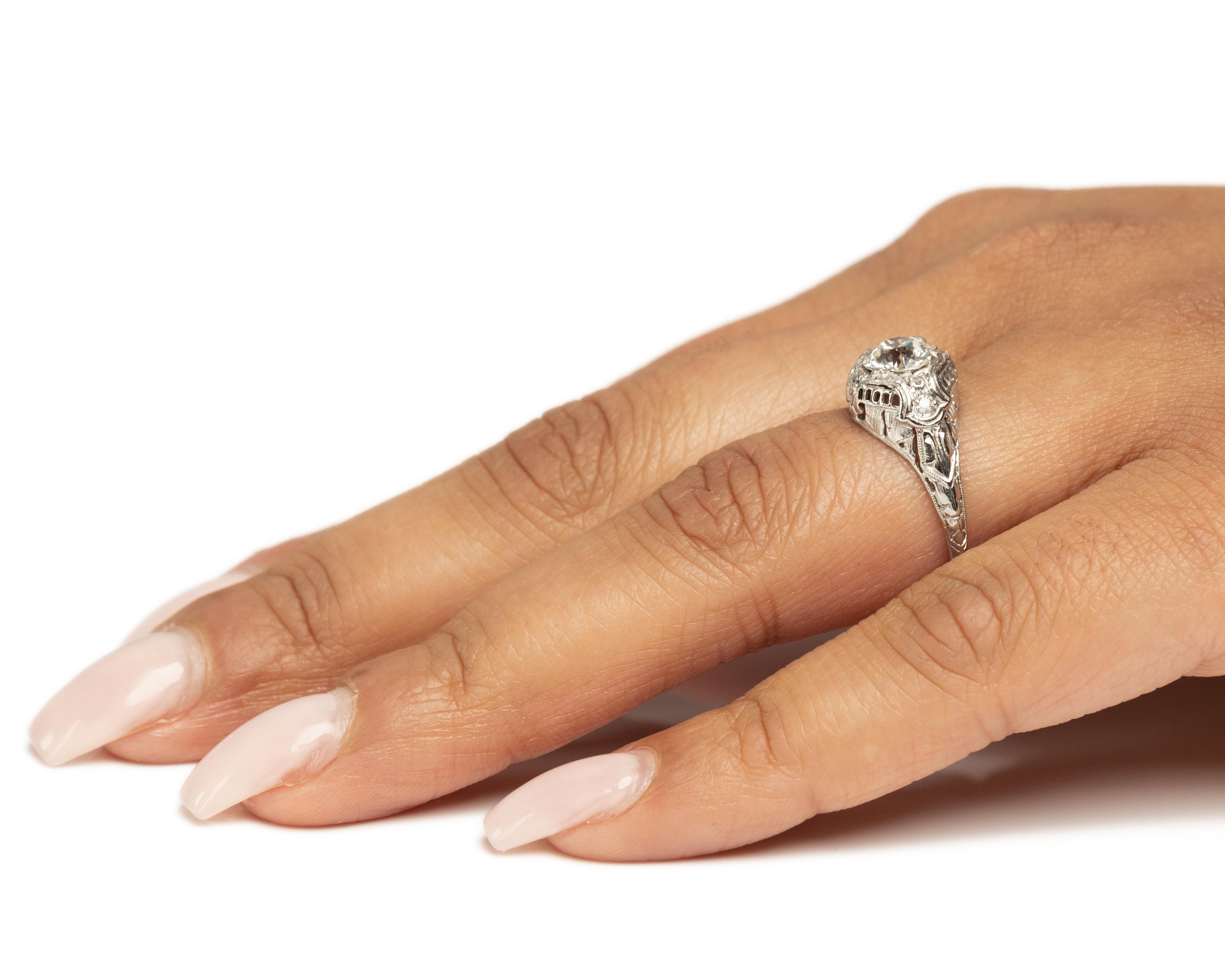 GIA Certified .85 Carat Art Deco Diamond Platinum Engagement Ring For Sale 2