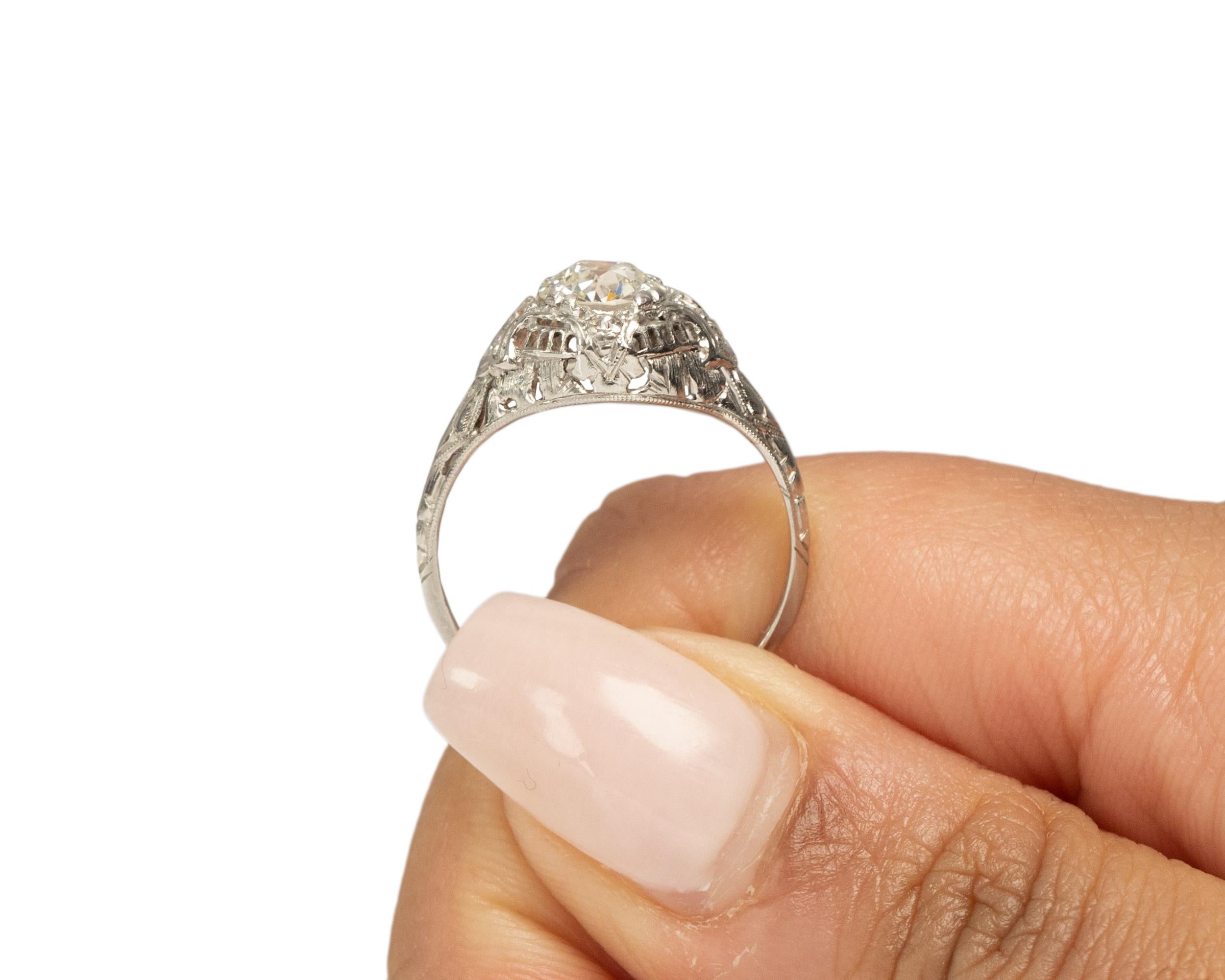 GIA Certified .85 Carat Art Deco Diamond Platinum Engagement Ring For Sale 3