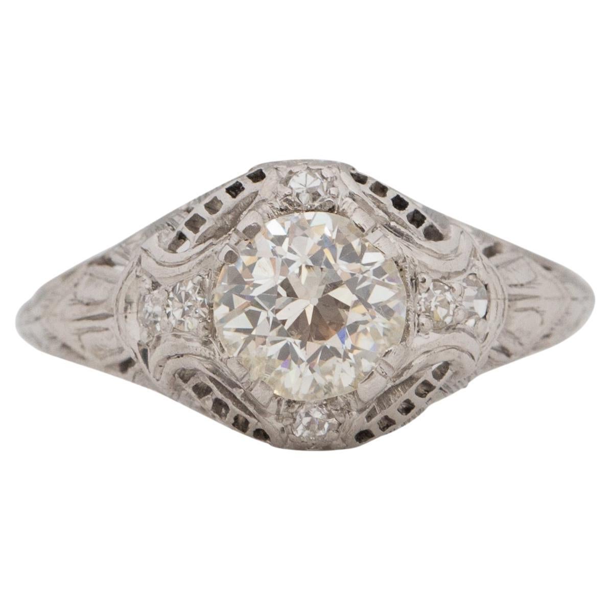 GIA Certified .85 Carat Art Deco Diamond Platinum Engagement Ring For Sale