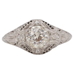 GIA Certified .85 Carat Art Deco Diamond Platinum Engagement Ring