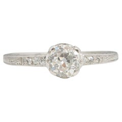 Antique GIA Certified .85 Carat Art Deco Diamond Platinum Engagement Ring