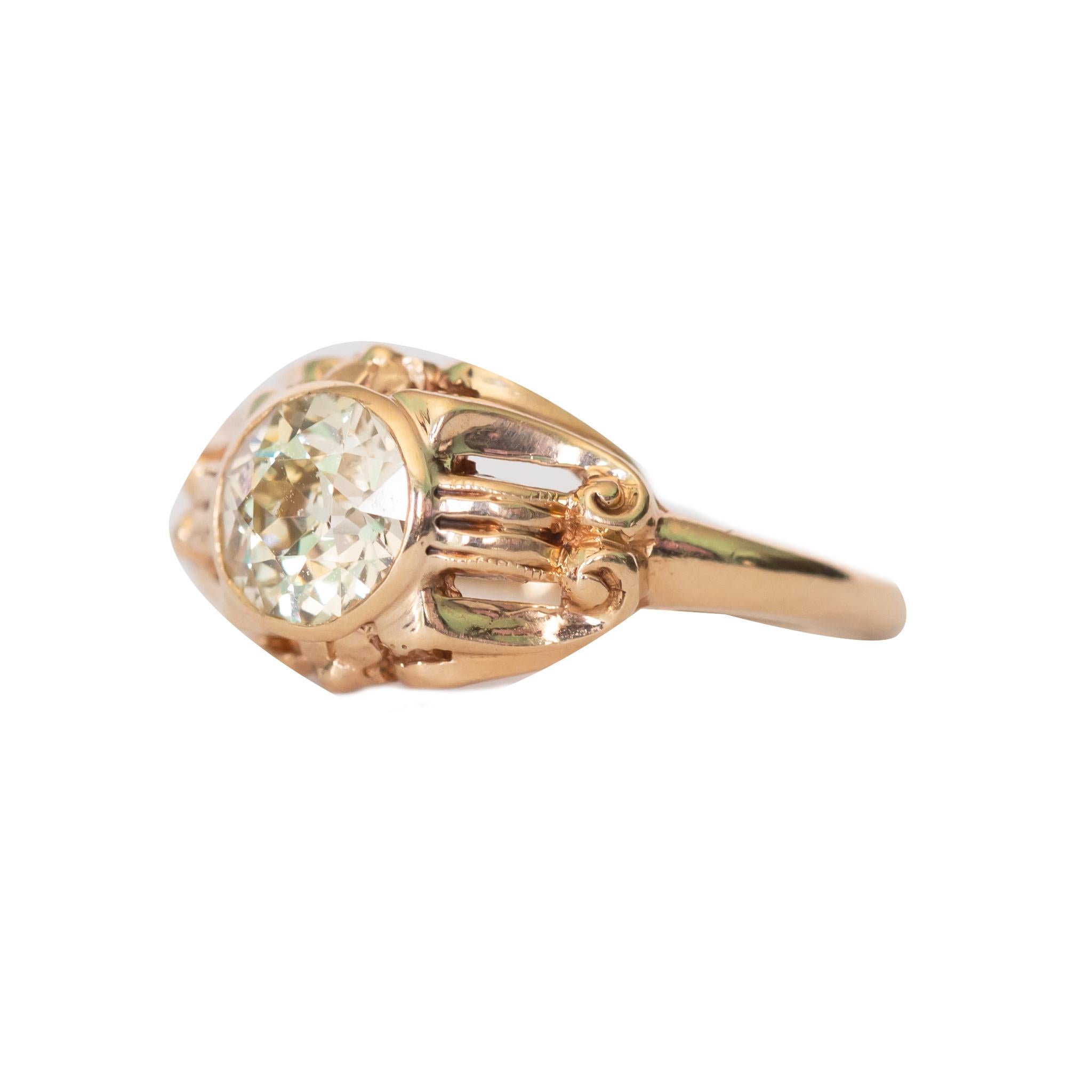 Ring Size: 7
Metal Type: 14k Yellow Gold [Hallmarked, and Tested]
Weight:  3 grams

Center Diamond Details:
GIA REPORT#2205989251
Weight: .85 carat
Cut: Old European Brilliant 
Color: Q to R Range
Clarity: VS1

Condition:  Excellent