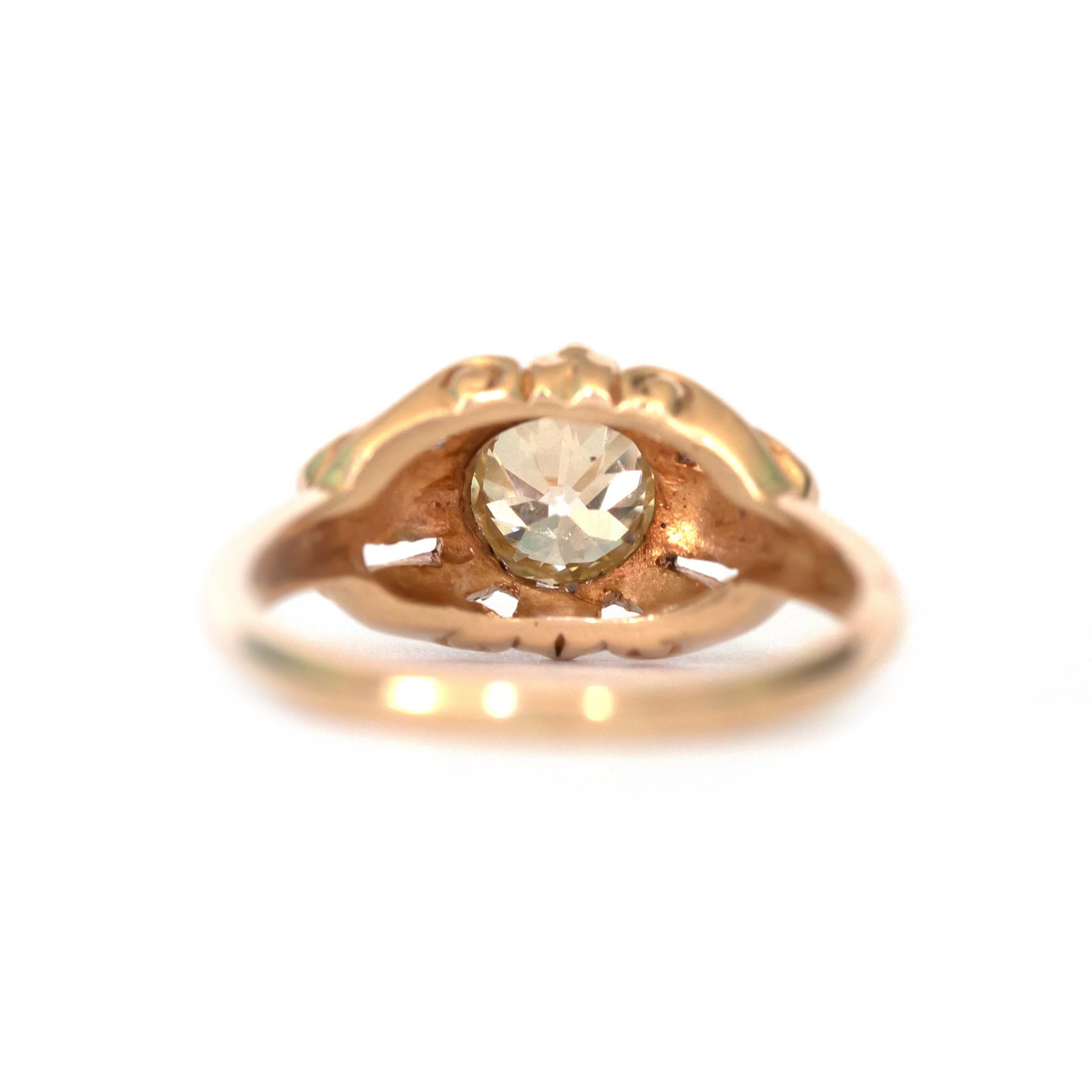 Old European Cut GIA Certified .85 Carat Diamond Yellow Gold Engagement Ring