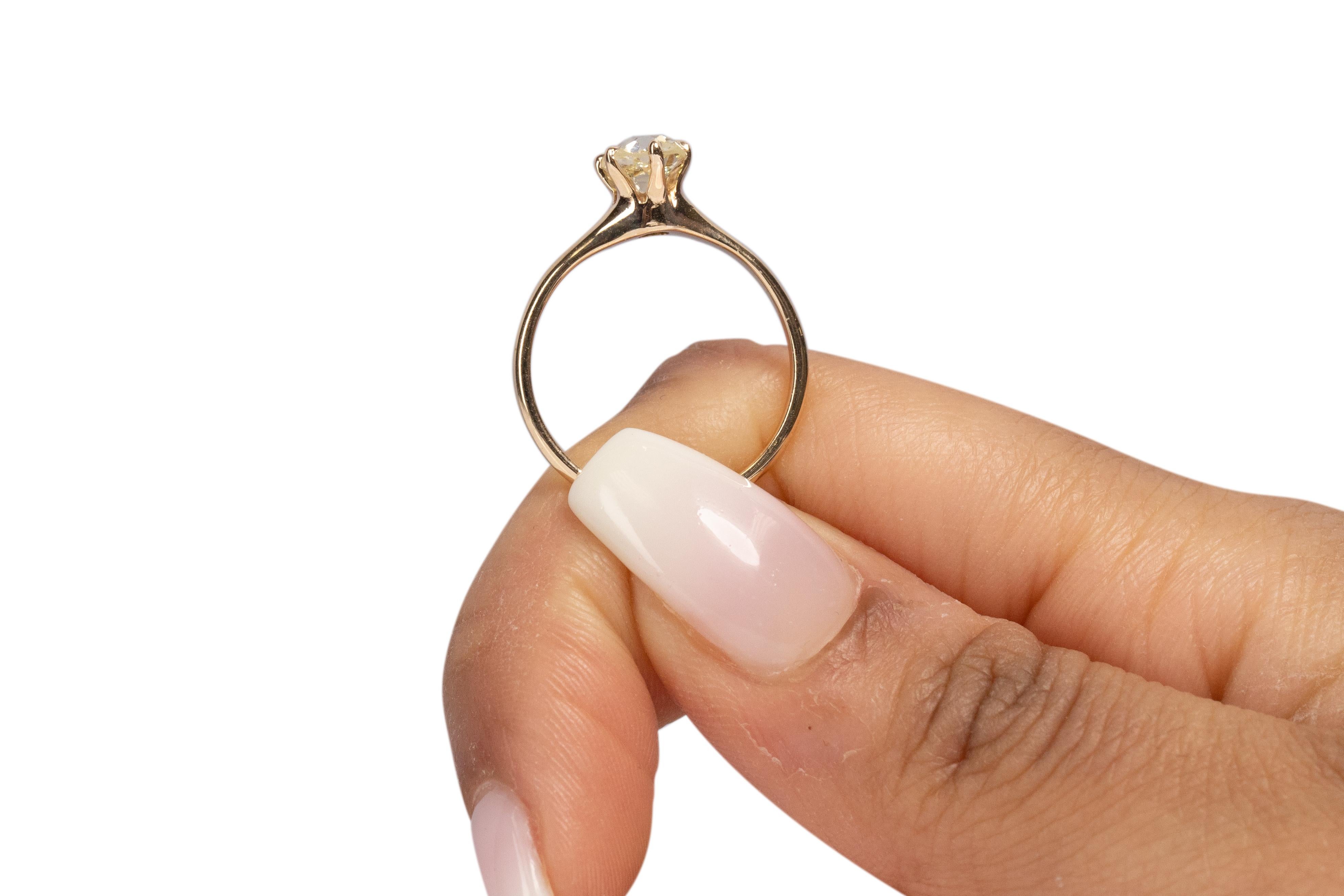 GIA Certified .85 Carat Edwardian Diamond 14 Karat Yellow Gold Engagement Ring In Good Condition For Sale In Atlanta, GA