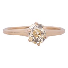 Antique GIA Certified .85 Carat Edwardian Diamond 14 Karat Yellow Gold Engagement Ring