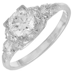 Antique GIA Certified .85 Carat Round Diamond Platinum Engagement Ring 