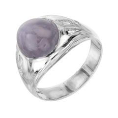 GIA Certified 8.5 Carat Star Sapphire Diamond White Gold Mens Ring