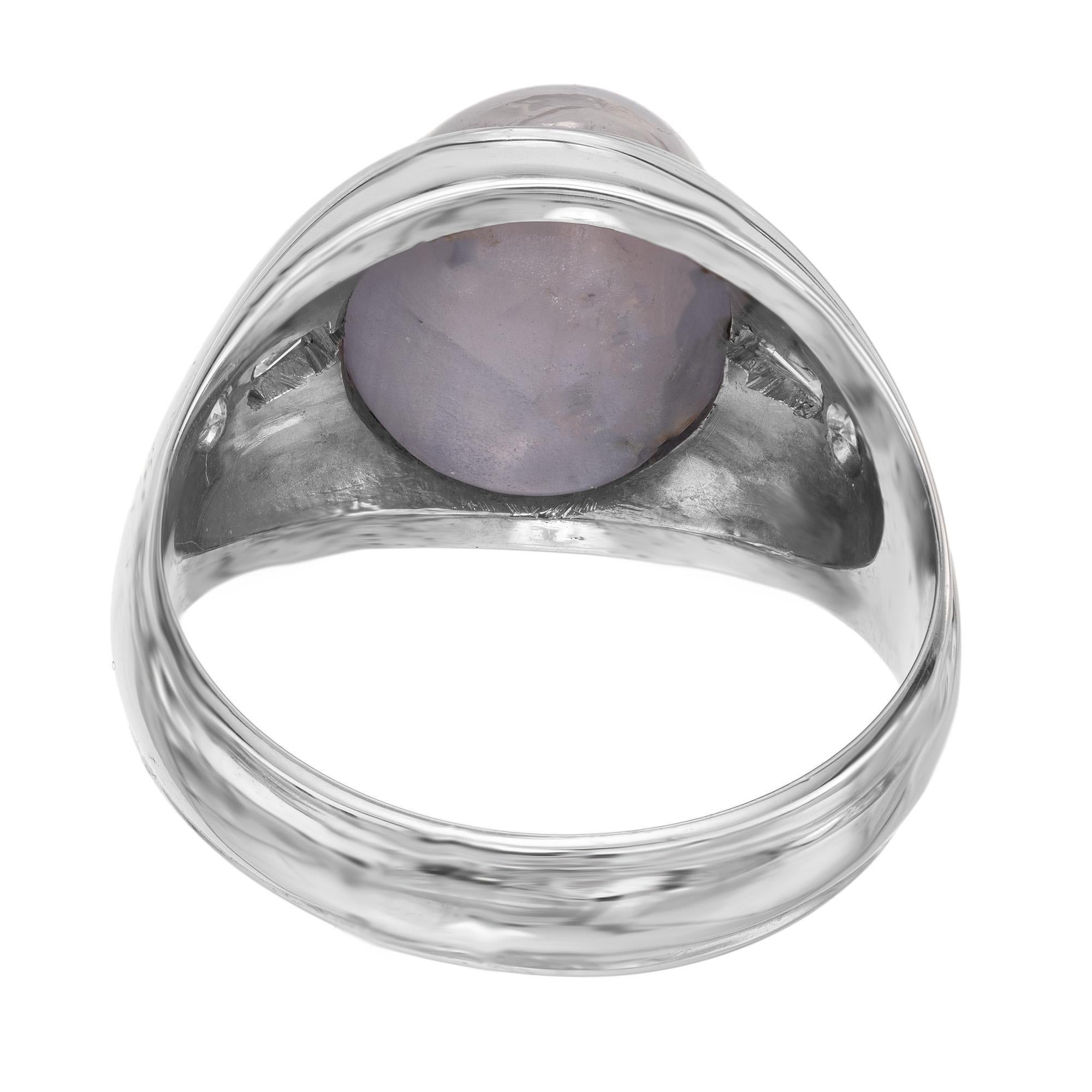 GIA bescheinigt 8,5 Karat Sternsaphir Diamant Weißgold Herrenring im Angebot 2