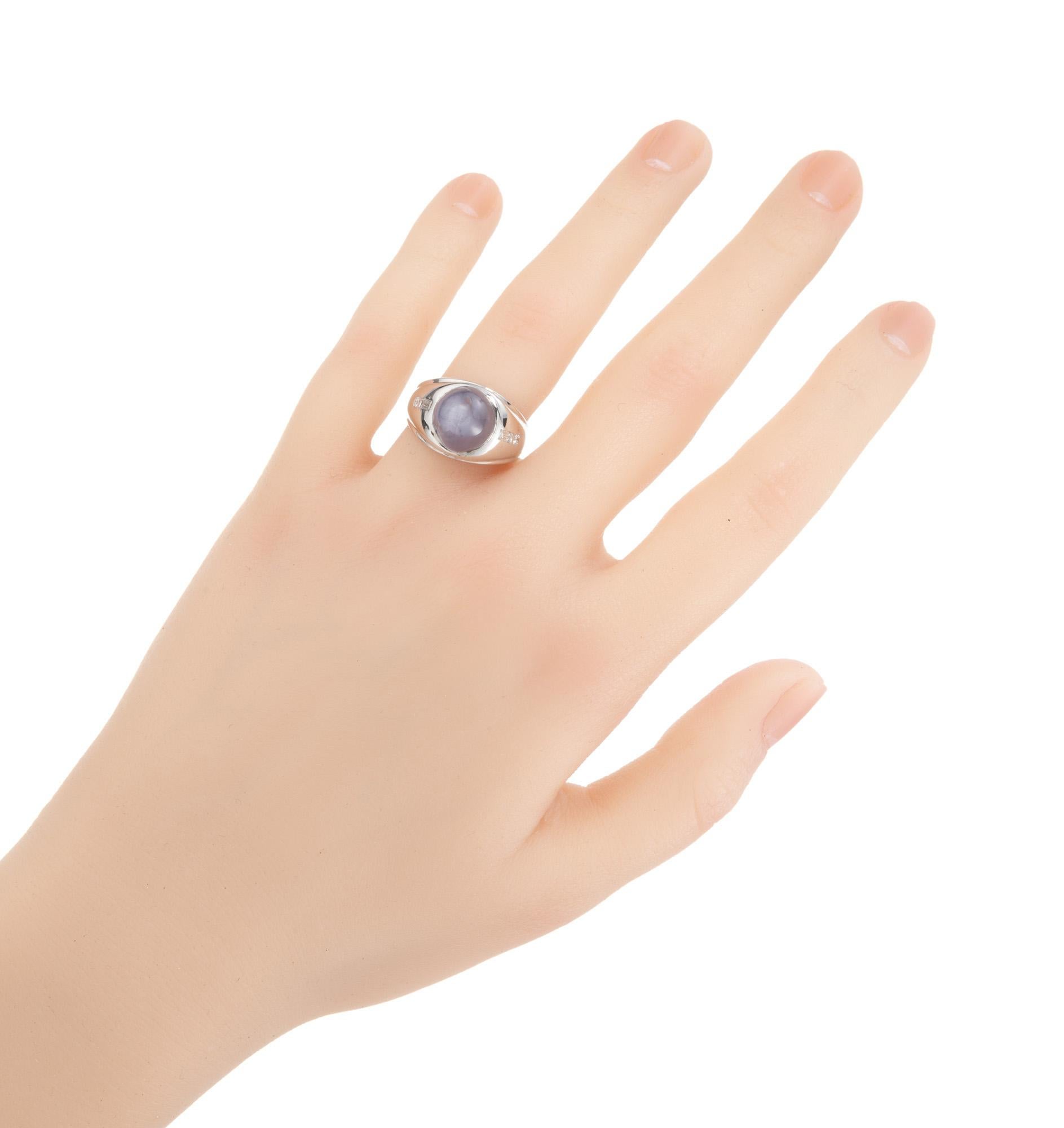 GIA bescheinigt 8,5 Karat Sternsaphir Diamant Weißgold Herrenring im Angebot 4