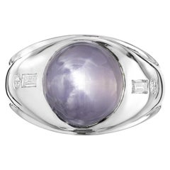 GIA Certified 8.5 Carat Star Sapphire Diamond White Gold Mens Ring