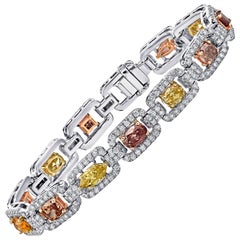 GIA Certified 8.50 Carat Fancy Diamond Tennis Bracelet in Platinum & Mixed Gold