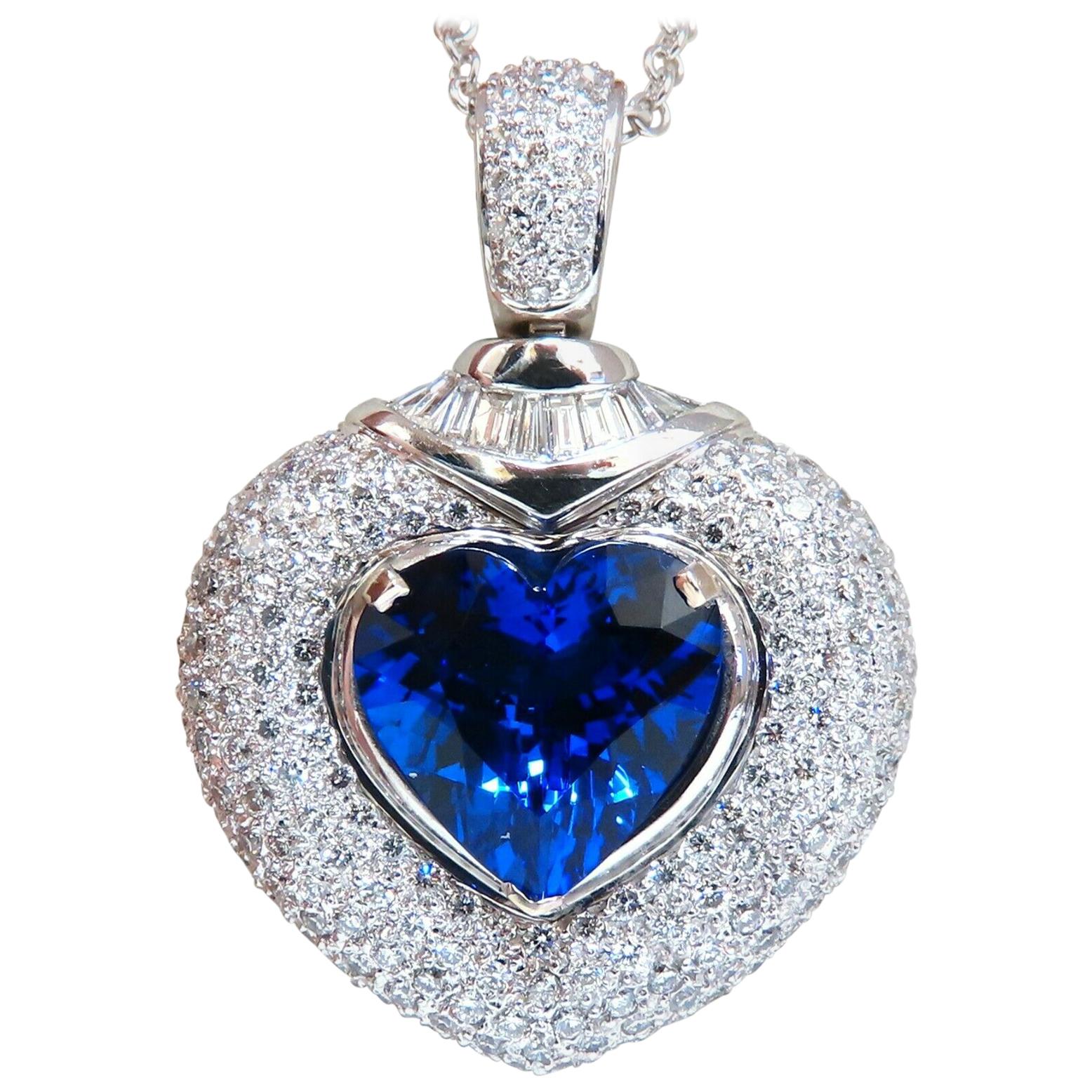 GIA Certified 8.50 Carat Natural Heart Tanzanite Diamond Necklace 14 Karat Prime