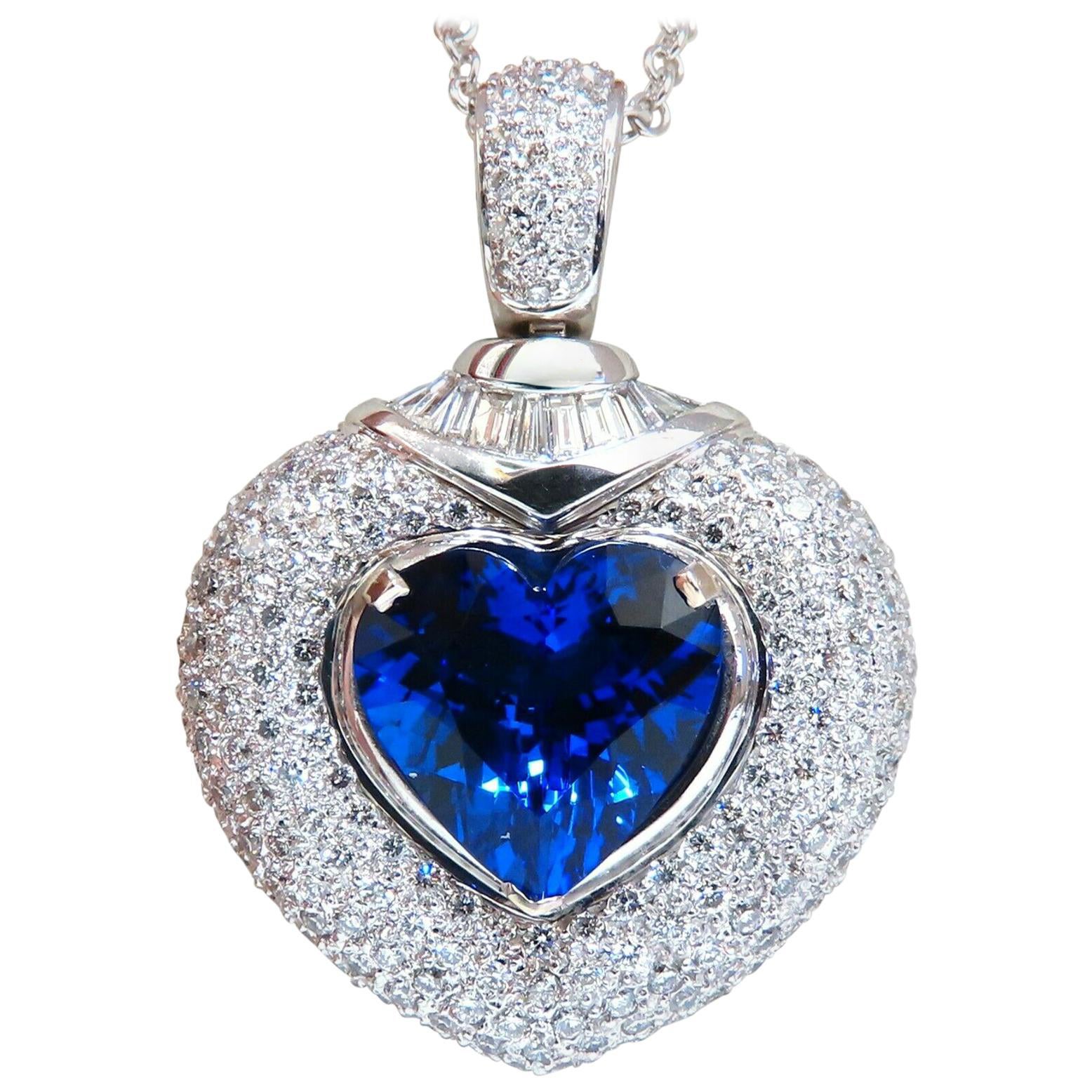 GIA Certified 8.50 Carat Natural Heart Tanzanite Diamond Necklace 14Karat Prime* For Sale