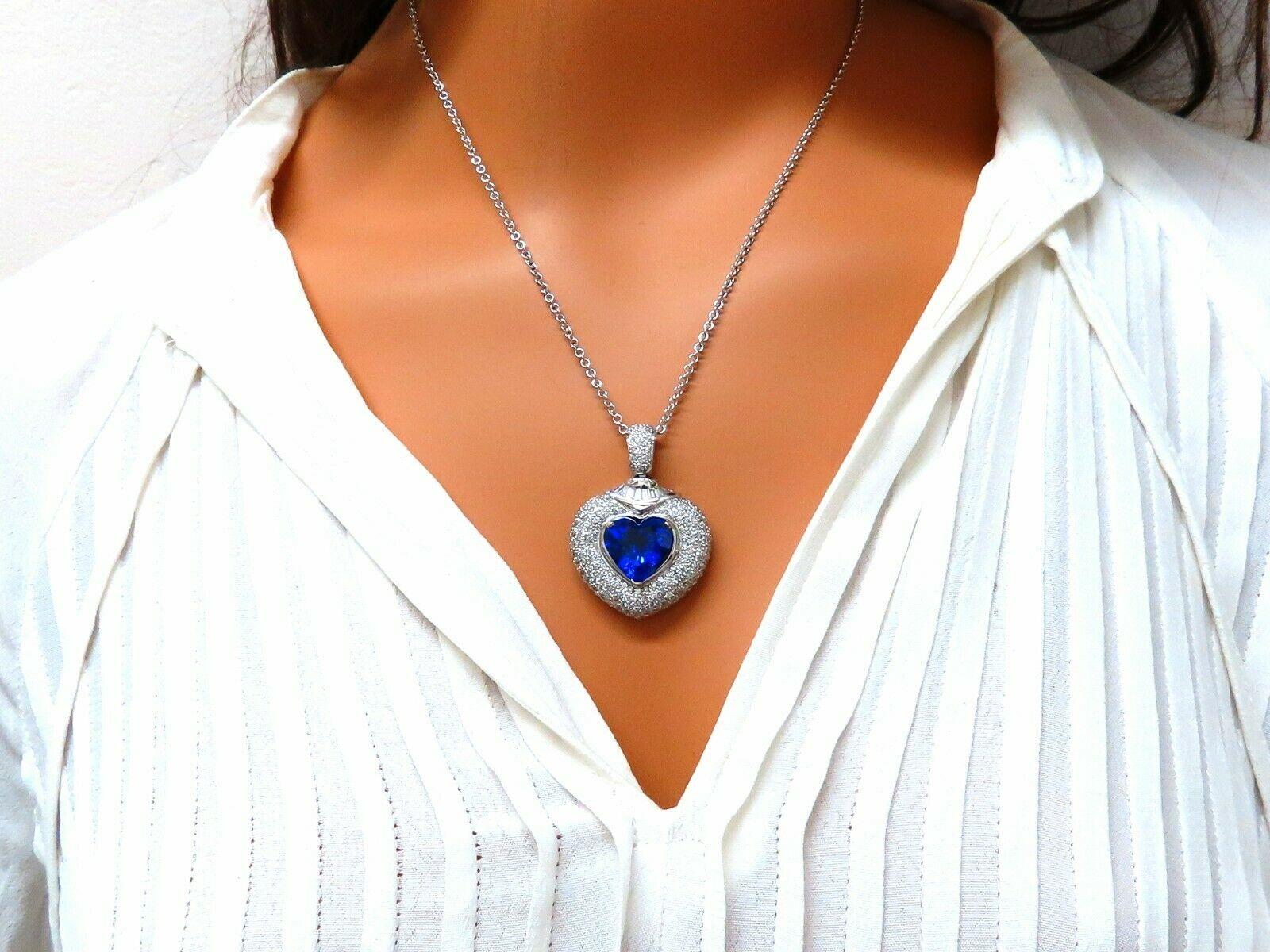 Heart Cut GIA Certified 8.50 Carat Natural Heart Tanzanite Diamond Necklace 14 Karat Prime For Sale