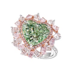 Bague en or 18 carats avec diamants jaunes, verts et roses de couleur fantaisie de 8,51 carats certifiés par le GIA