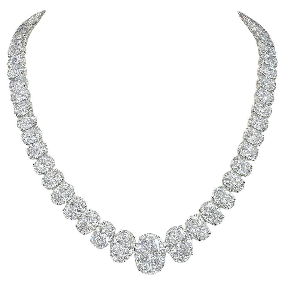 GIA Certified 85.10 Carat Oval Brilliant Cut Diamond Riviera Necklace For Sale