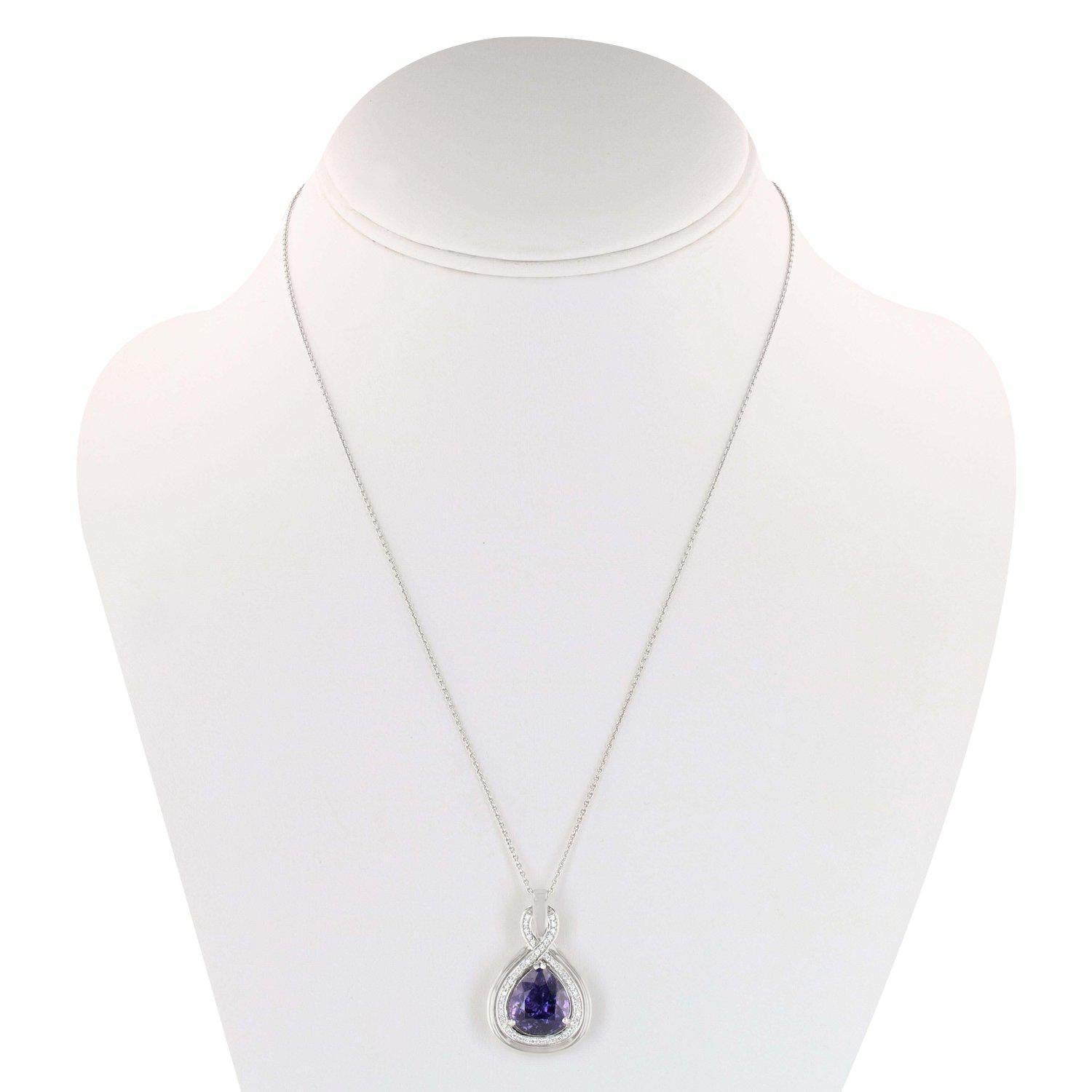 Pear Cut GIA Certified 8.53 Carat Rare Unheated Purple Sapphire Diamond Pendant Necklace For Sale