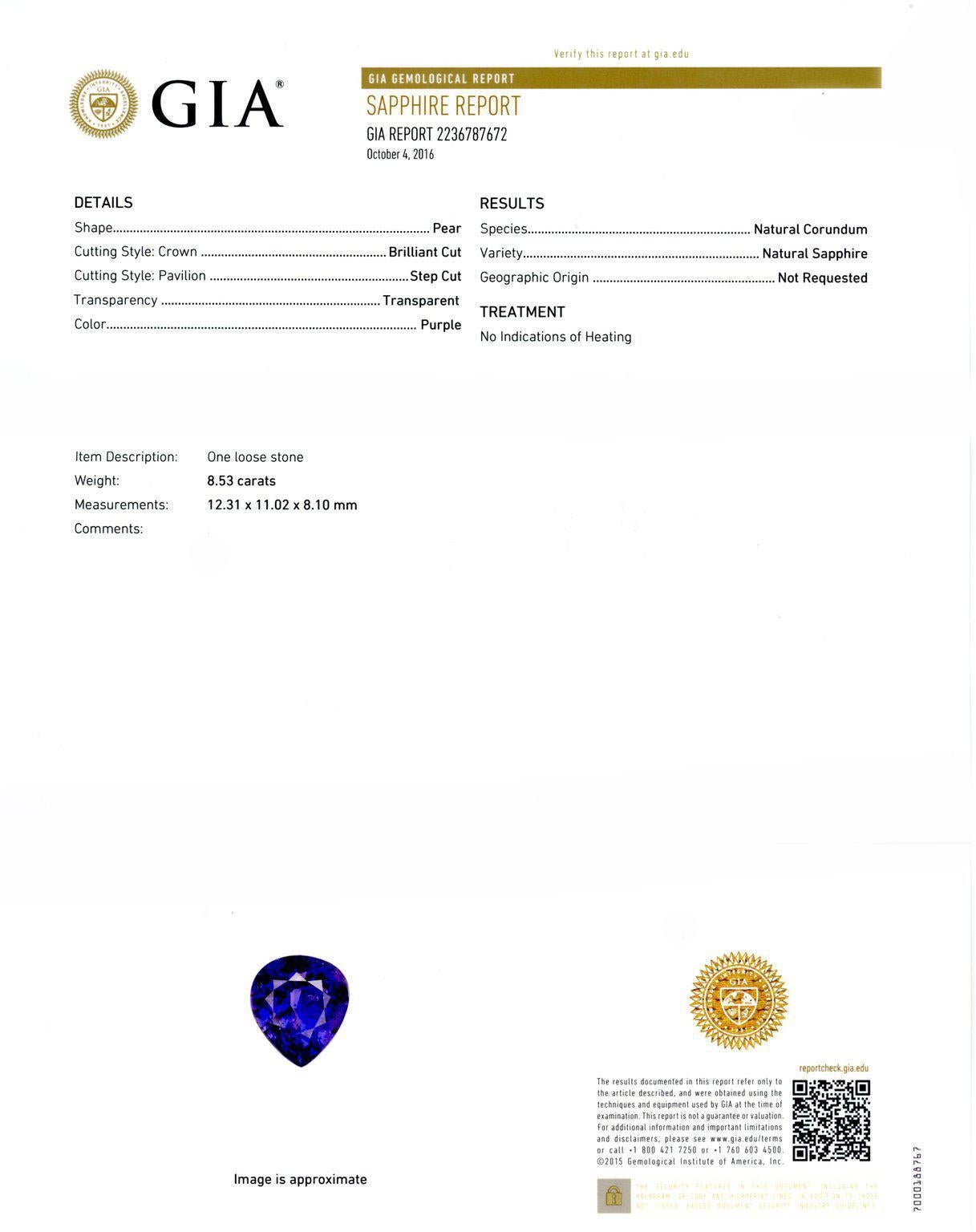 GIA Certified 8.53 Carat Rare Unheated Purple Sapphire Diamond Pendant Necklace In New Condition For Sale In Encino, CA