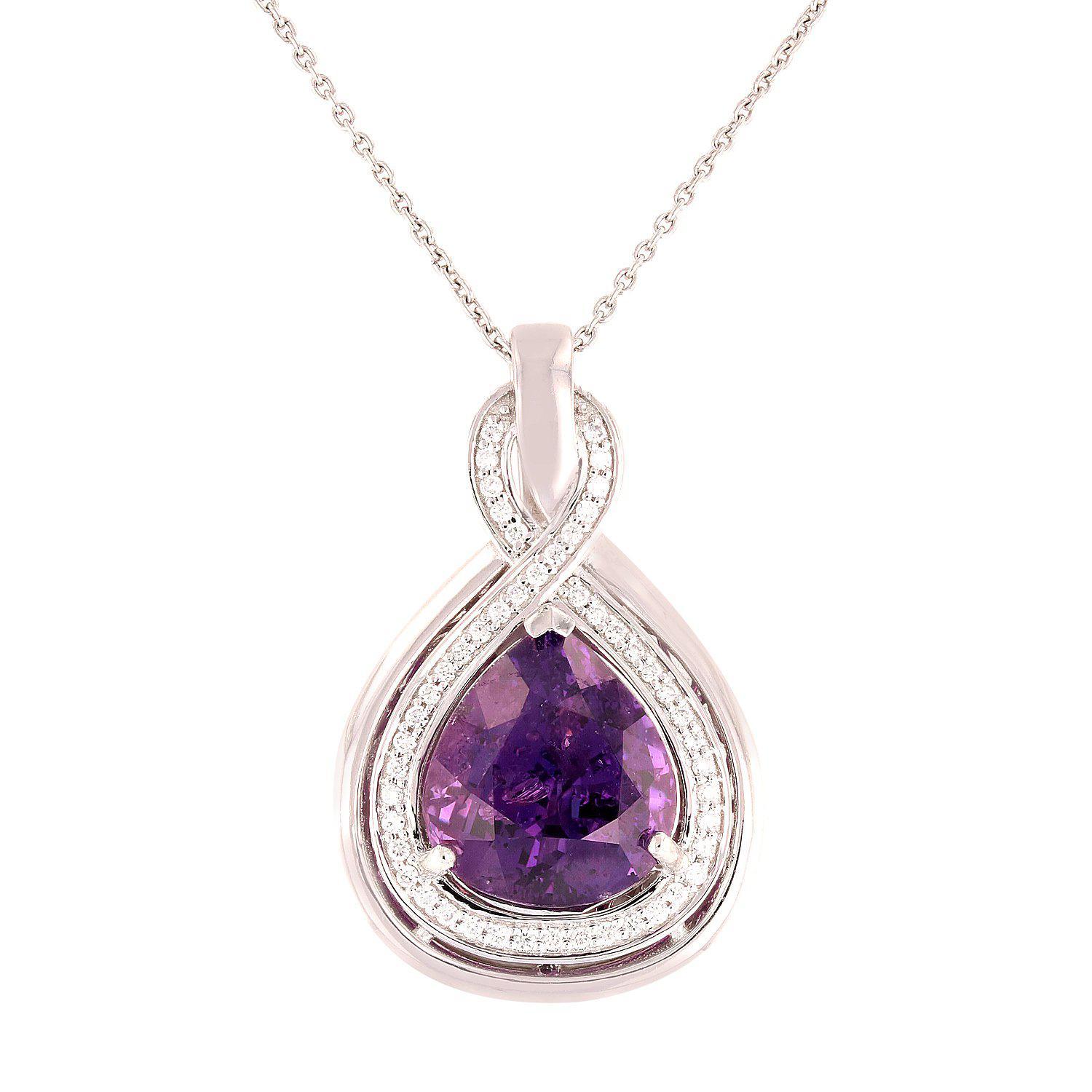 GIA Certified 8.53 Carat Rare Unheated Purple Sapphire Diamond Pendant Necklace For Sale