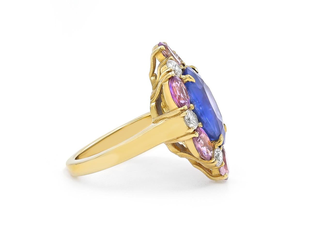 Taille ovale Bague en or 18 carats certifiée GIA avec saphir, saphir rose et diamant de 8,55 carats en vente