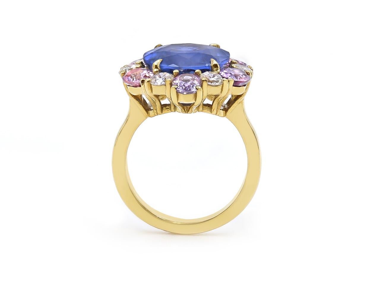 Bague en or 18 carats certifiée GIA avec saphir, saphir rose et diamant de 8,55 carats Excellent état - En vente à Beverly Hills, CA