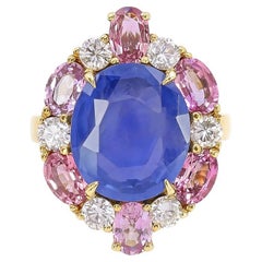 Anillo de Zafiro, Zafiro Rosa y Diamante de Oro de 18 K Certificado por el GIA de 8,55 Quilates