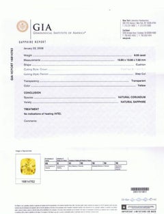 Natural Unheated Yellow Sapphire Gemstone 8.55 carats with GIA Report