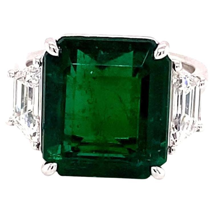 GIA Certified 8.56 Carat Emerald Cut Emerald & Diamond Ring in Platinum For Sale