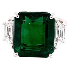 GIA Certified 8.56 Carat Emerald Cut Emerald & Diamond Ring in Platinum