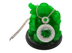 GIA Certified 8.58 Carat Demantoid Necklace w/ Diamond Halo in 18K White Gold