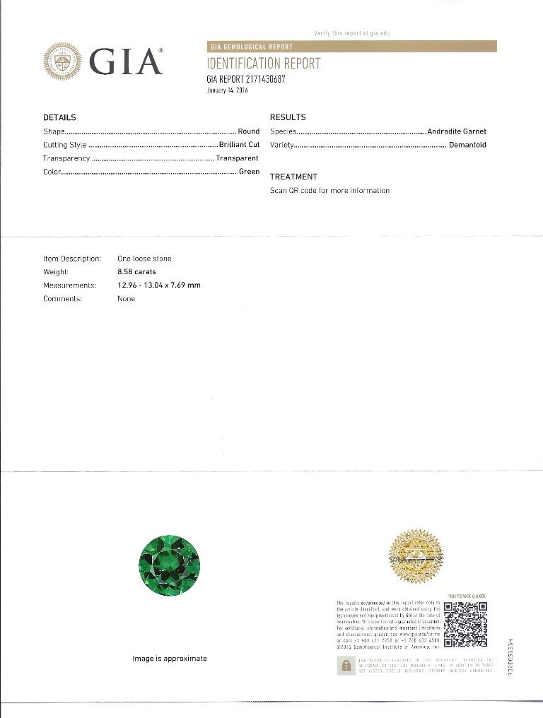 GIA Certified 8.58 Carat Demantoid Necklace w/ Diamond Halo in 18K White Gold For Sale 2