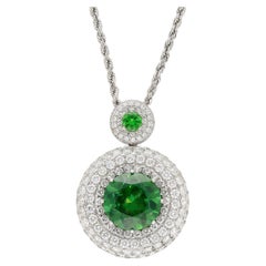 GIA Certified 8.58 Carat Demantoid Necklace w/ Diamond Halo in 18K White Gold