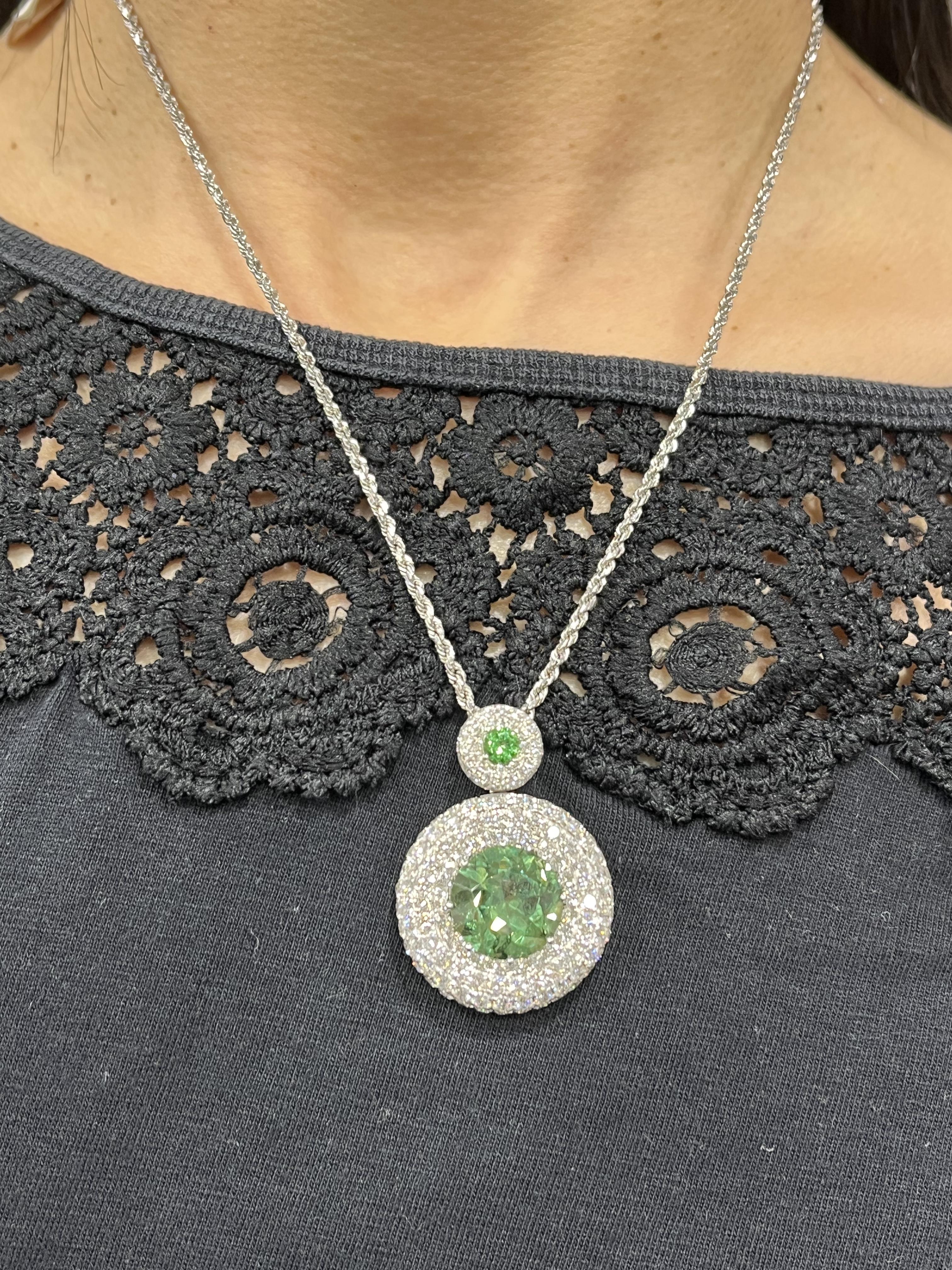 GIA Certified 8.58 Carat Demantoid Pendant Necklace in 18K White Gold For Sale 5