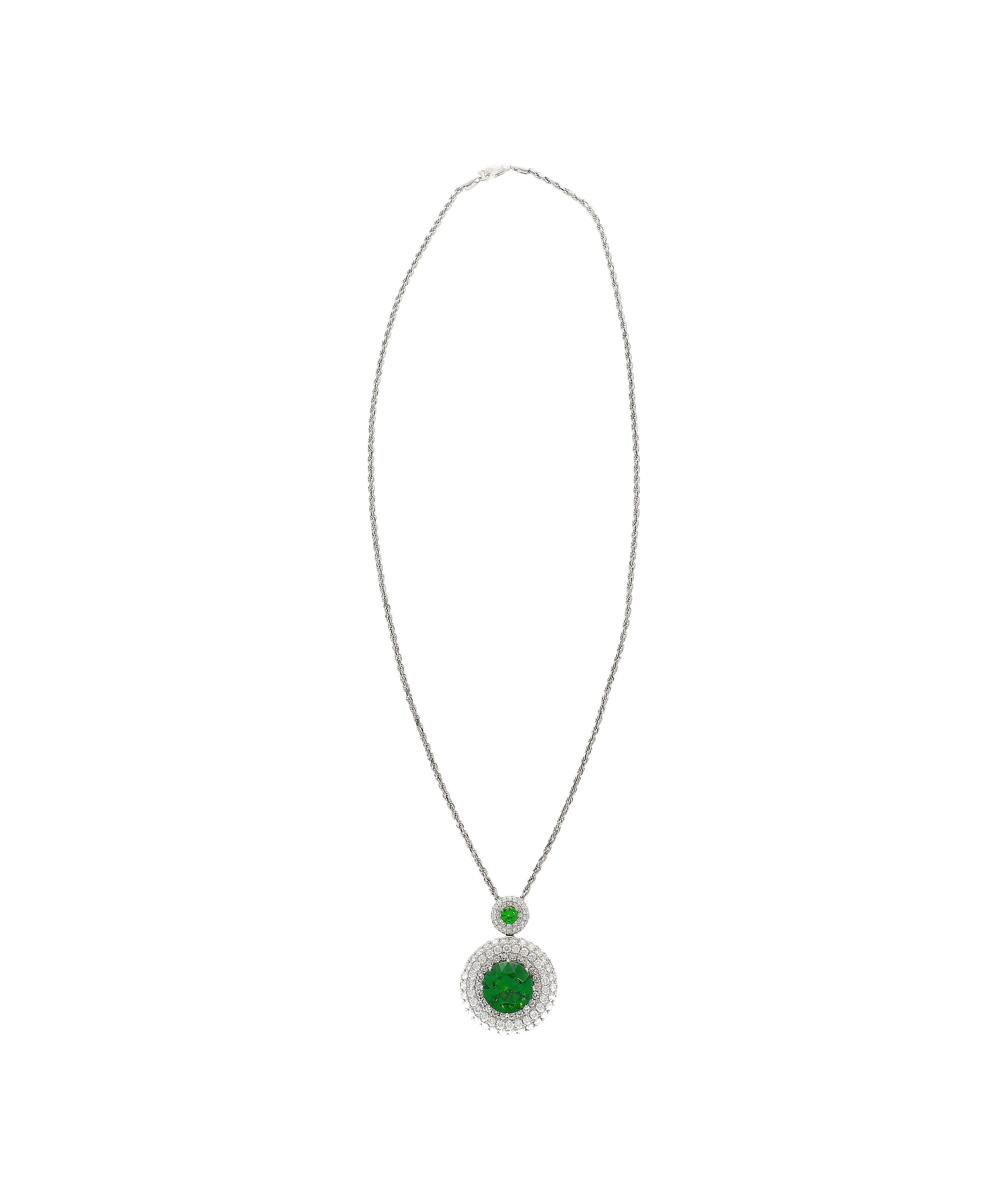 GIA Certified 8.58 Carat Demantoid Pendant Necklace in 18K White Gold For Sale 1