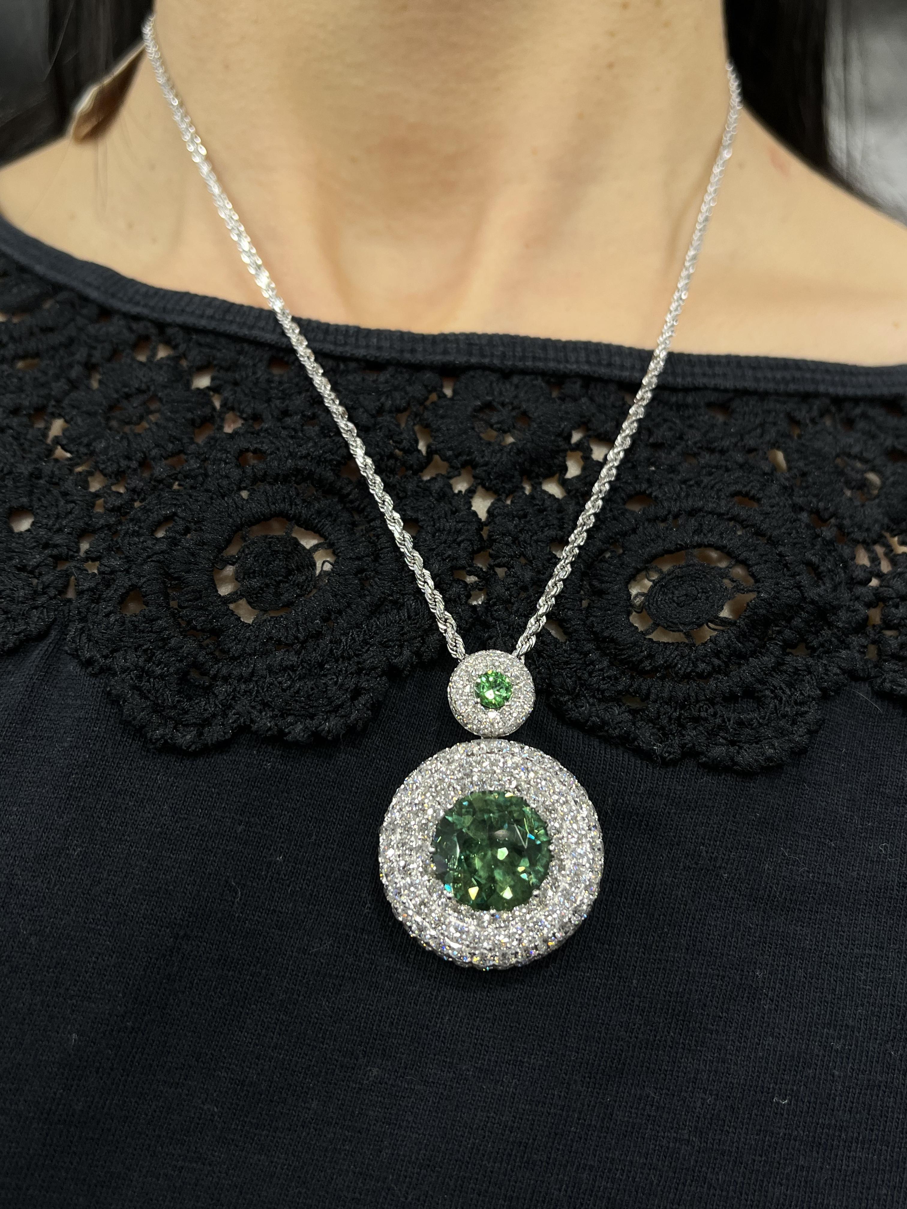 GIA Certified 8.58 Carat Demantoid Pendant Necklace in 18K White Gold For Sale 2