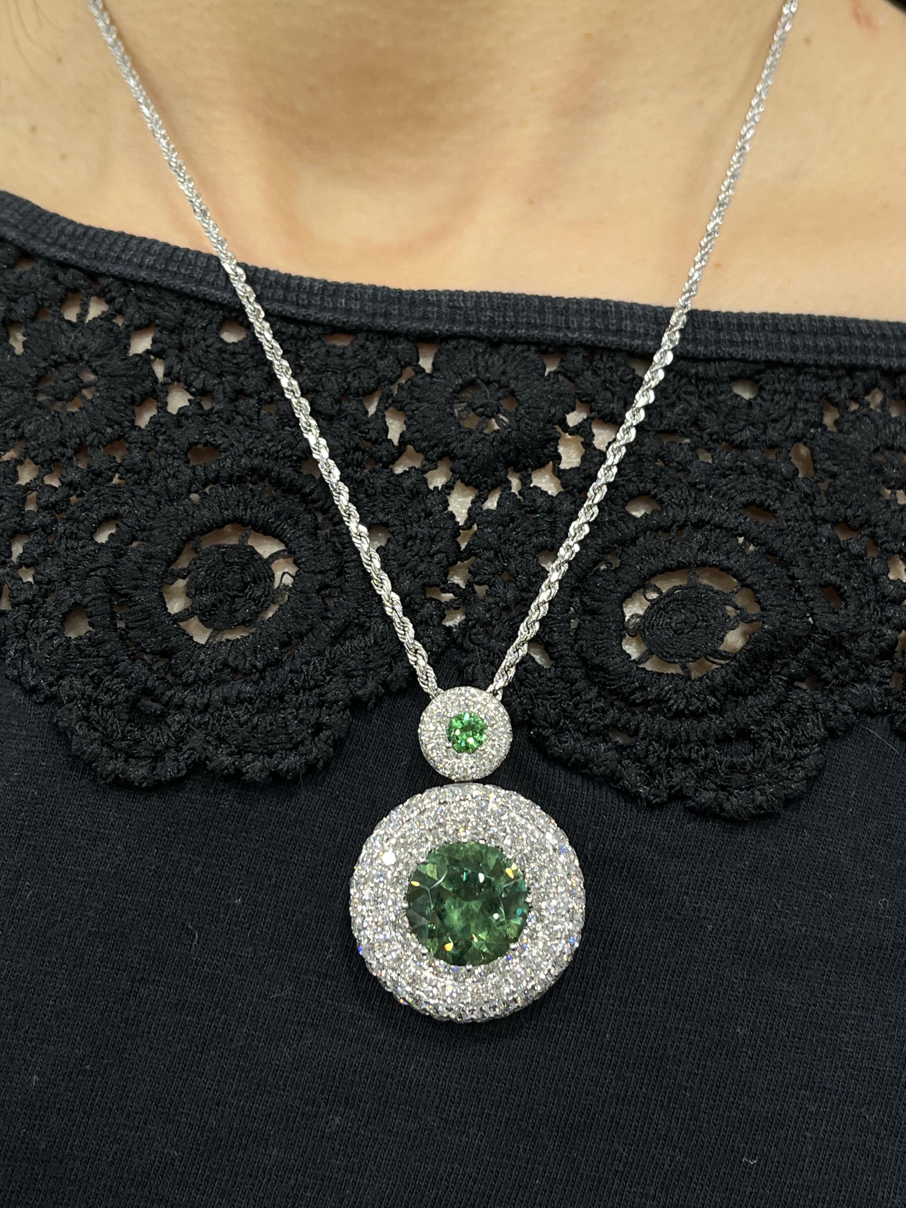 GIA Certified 8.58 Carat Demantoid Pendant Necklace in 18K White Gold For Sale 3
