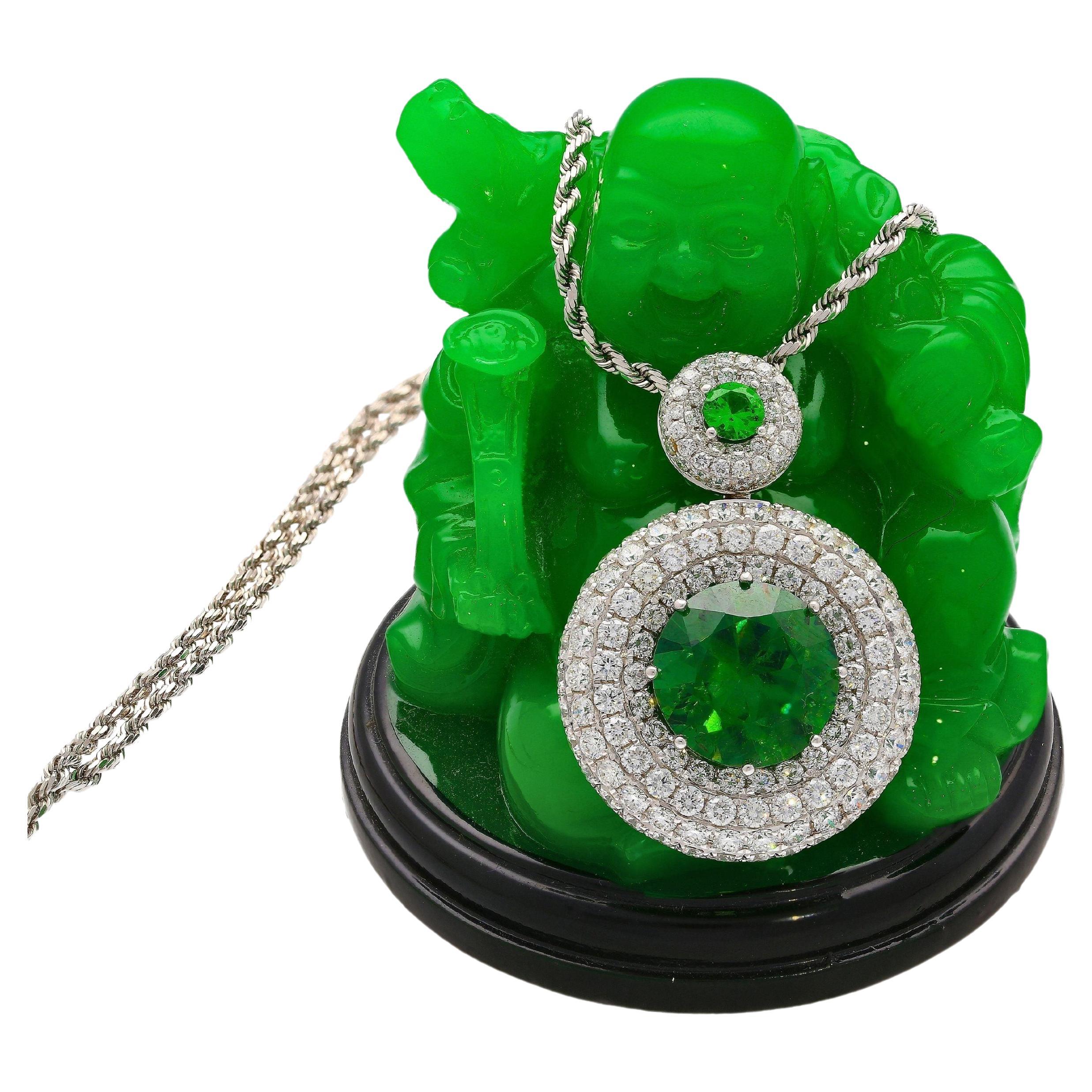 GIA Certified 8.58 Carat Demantoid Pendant Necklace in 18K White Gold For Sale 4