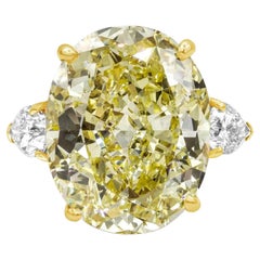 GIA Certified 8.59 Carat Fancy Light Yellow Oval Diamond Solitaire Ring