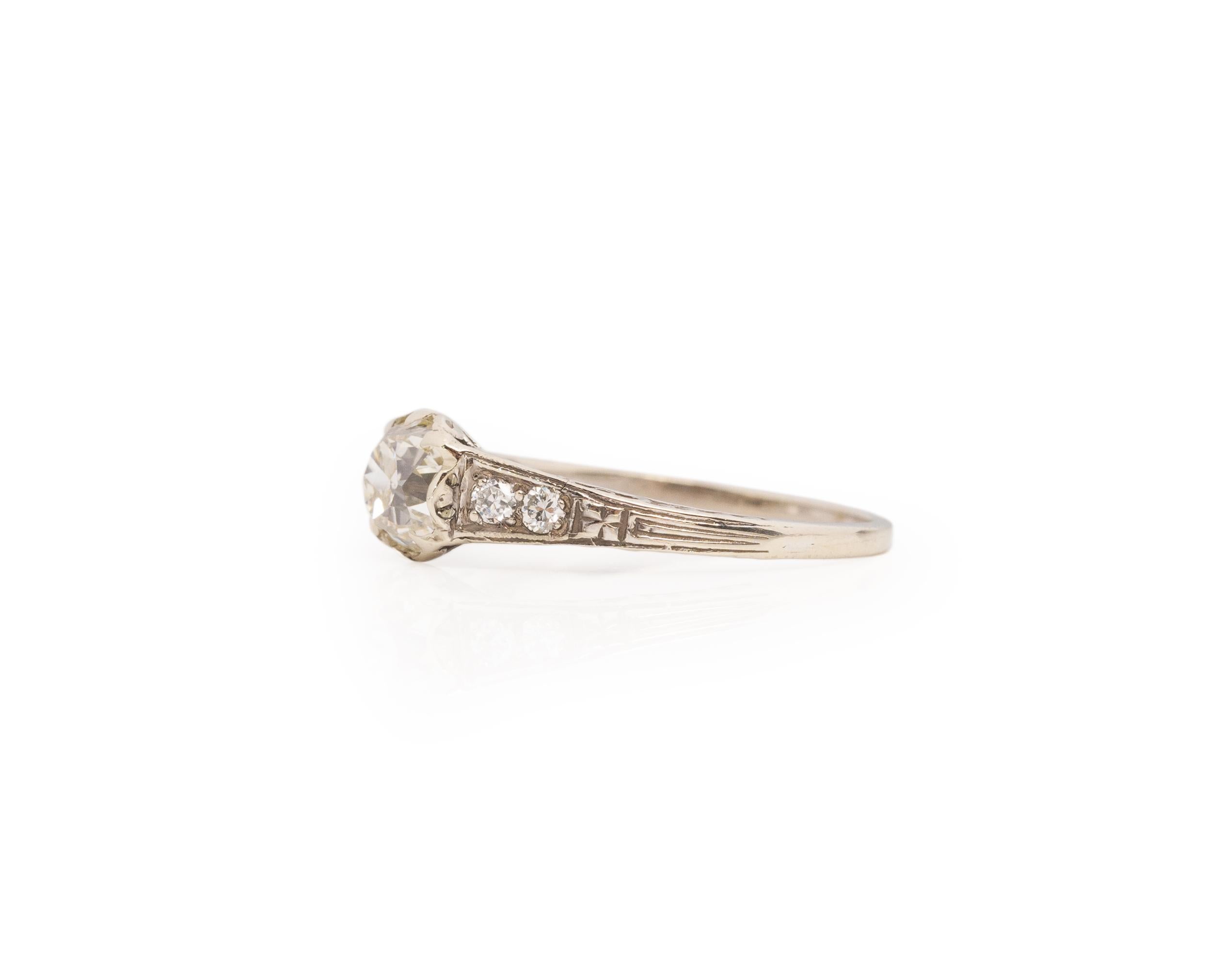 Taille vieille mine Bague de fiançailles en or jaune 14 carats certifiée GIA avec un diamant Art déco de 0,86 carat en vente